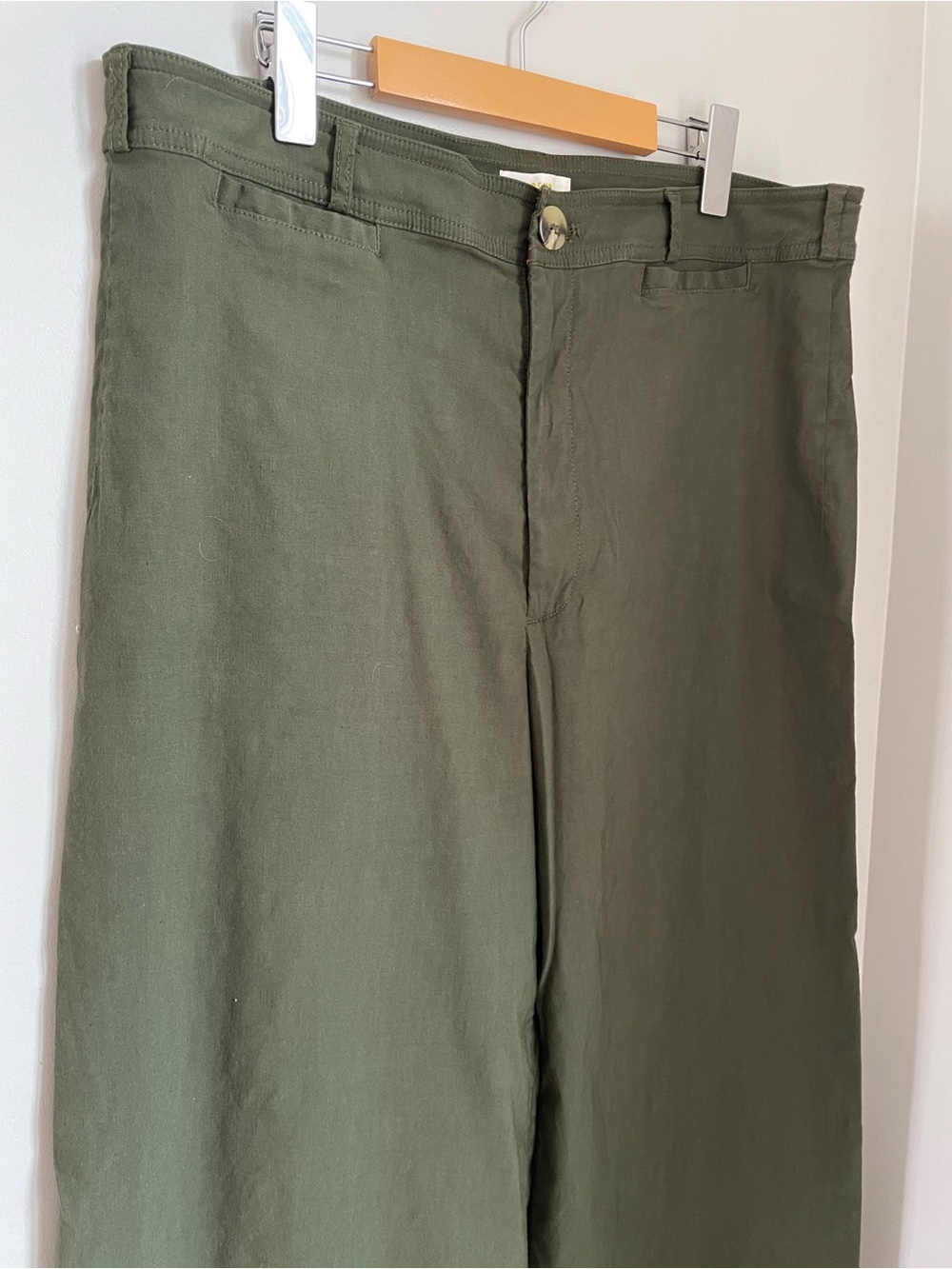 Maeve Anthropologie Ettie High-Rise Crop Wide-Leg Pants Green Size 34 Linen Boho - Picture 3 of 11